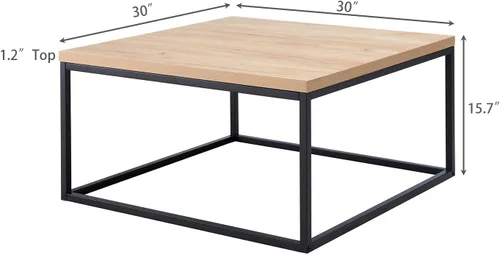 Vista 2 de CENSI - Mesa de centro cuadrada de roble natural de 30 pulgadas Extra Thick 1.2" Honey-comb Wood Top, Minimalist Modern Industrial, Cocktail