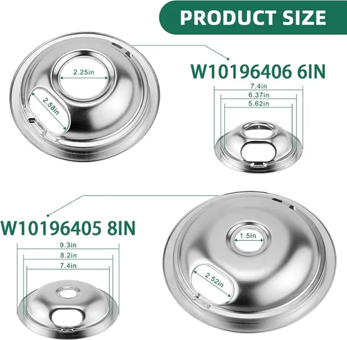 Vista 2 de Bandejas de goteo para quemadores plateados W10196405(8”) W10196406(6”) Quemadores eléctricos para estufa MP15YA(6") MP21YA(8")330031 Receptáculo