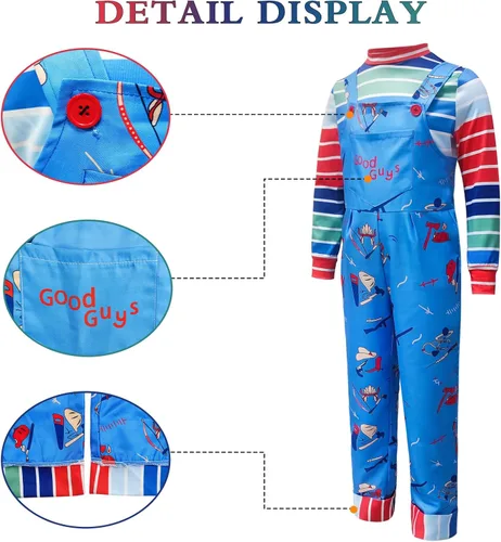 Vista 7 de Disfraz de Chucky para niños y niñas, disfraz de Halloween para cosplay