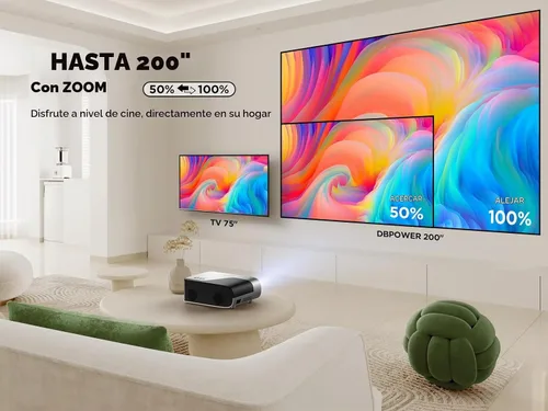 Vista 6 de [Auto Focus/Auto Keystone] Proyector inteligente con WiFi y Bluetooth, Dolby Audio, DBPOWER Native 1080p Projector, proyector de película 600ANSI
