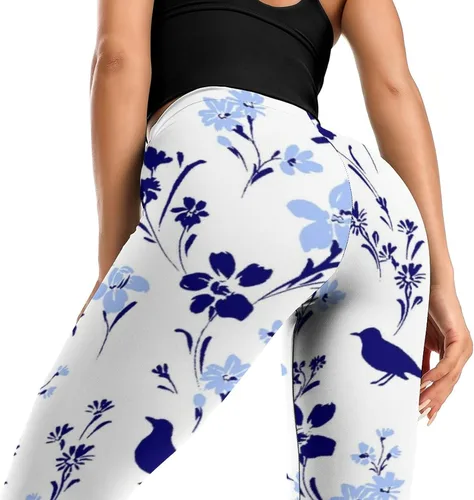 Vista 4 de Leggings para mujer con palmeras y pájaros, pantalones de yoga con control de abdomen, cintura alta, levantamiento de glúteos, leggings adelgazantes