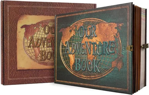 Vista 10 de Álbum de fotos scrapbook de tamaño grande de 12x12 pulgadas, 60 páginas, nuestro libro de aventuras con letras en relieve 3D retro, tapa dura