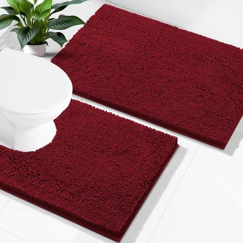 Vista 91 de Juego de alfombras de baño Smiry de 2 piezas, suave alfombra absorbente de chenilla y juego de alfombra en forma de U para inodoro, alfombra de baño