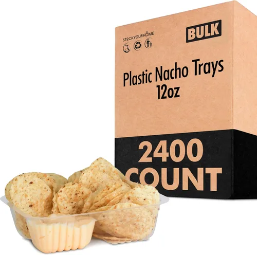 Vista 9 de Bandejas de plástico para nachos de 12 onzas (paquete de 50) bandeja desechable pequeña para nachos y salsa de queso, suministros de soporte