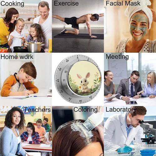 Vista 5 de 60-Minute Mechanical Kitchen Round Cute Bunny Timer, Chef Cooking Timer Clock with Loud Alarm, No Batteries Required, Countdown Timers Clock with
