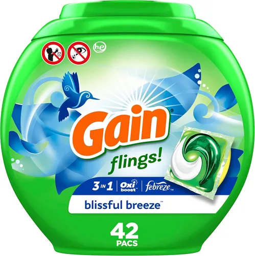 Vista 24 de Gain Flings! Jabón líquido para ropa sucia, compatible con HE, paquete de 3 bolsas, 111 unidades, aroma de larga duración, aroma a brisa feliz