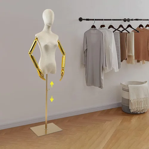Vista 8 de Vestido de maniquí femenino con brazos de metal, altura ajustable de 59 a 78 pulgadas, soporte de cuerpo con cabeza desmontable, forma de vestido