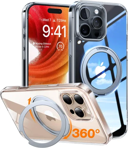 Vista 13 de TORRAS Anillo giratorio 360° para iPhone 14 Pro Max [Compatible con Magsafe] con soporte, soporte magnético para anillos, grado militar, a prueba