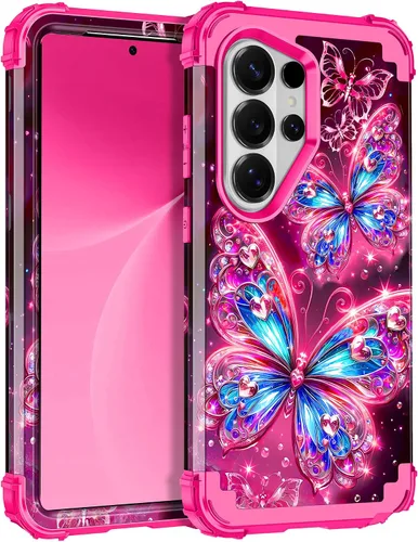 Vista 69 de Miqala Funda para Galaxy S21 FE 5G, brilla en la oscuridad, tres capas, resistente, protección a prueba de golpes, parachoques de plástico