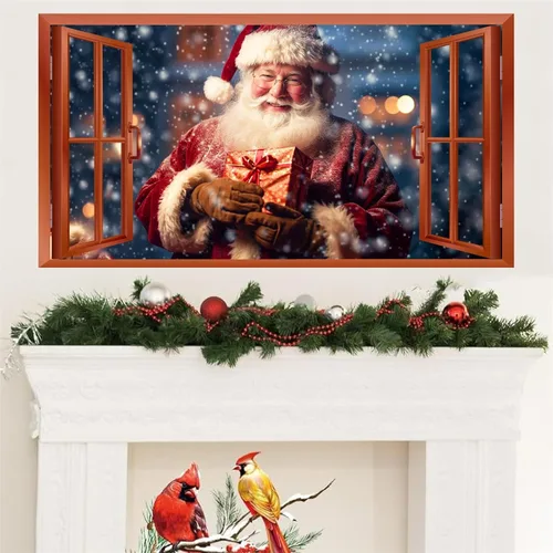 Vista 9 de Calcomanías de Pared de Navidad, Pegatinas de Papá Noel para Decoraciones de Pared de Navidad Interior, Calcomanías de Ventana Falsa de Navidad