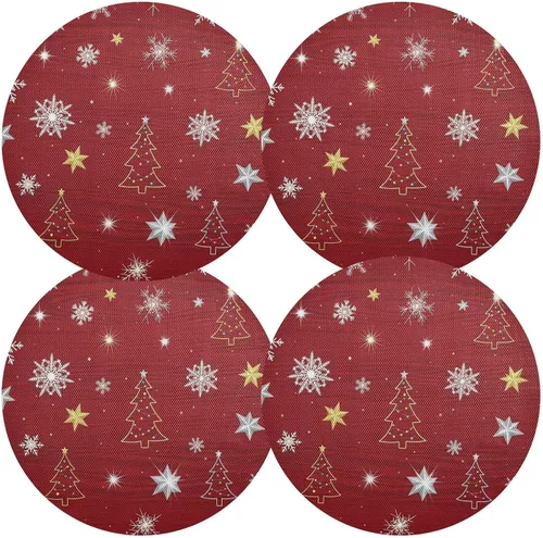 Vista 2 de Mantel individual rojo con copos de nieve blancos, antideslizante, resistente al calor, para cocina, talla 1 x 1