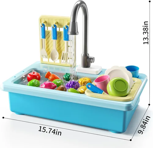 Vista 5 de JUKUDAHU - Lavaplatos de juguete con agua corriente, juguetes de cocina con fregadero para niños de 3, 4, 5, 6 y 7 años de edad, lavavajillas