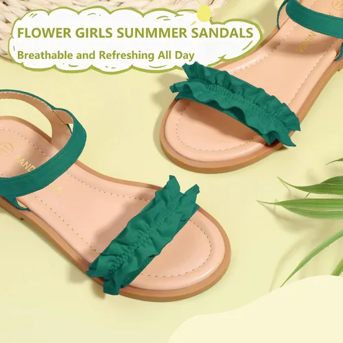 Vista 4 de PANDANINJIA Sandalias para niñas, puntera abierta, bonitos zapatos planos de princesa para niñas, zapatos de vestir brillantes de verano para bebés