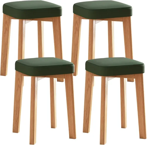 Vista 20 de JKGHK Dining Chairs, Cushioned Backless Bar Kitchen Chairs, Stackable Wooden Nesting Stool, Leather Room Stool, for Home, Office, Dining Room Gris