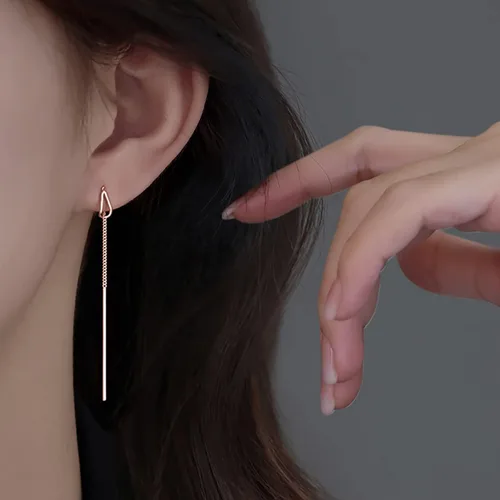 Vista 3 de SLUYNZ Aretes de cadena de plata de ley 925 para mujeres, adolescentes, aretes largos colgantes, aretes de línea con borla