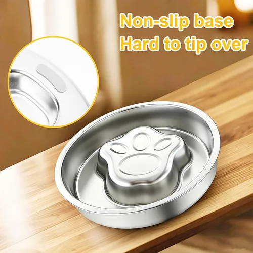Vista 3 de Cuencos de acero inoxidable para perros de alimentación lenta, cuenco de comida lenta para perros y gatos, capacidad de 1 taza, soporte de comida