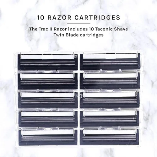 Vista 3 de Taconic Shave, Maquinilla de afeitar de doble hoja de metal pesado no pivotante compatible con GIllette Trac II, Personna y repuestos Taconic - 10