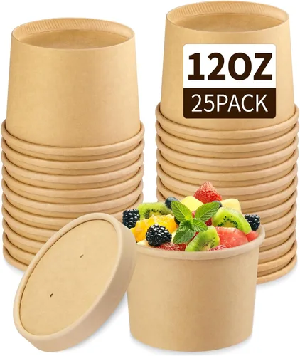Vista 10 de Wuadua Paquete de 50 recipientes desechables de papel de 8 onzas con tapas, cuencos de sopa para llevar para fideos, ensalada, restaurante