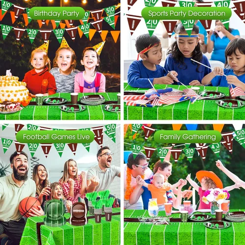 Vista 5 de Preboun Juego de vajilla de 214 piezas para fiestas de fútbol para 30 personas, decoraciones de fiesta de fútbol incluyendo platos, vasos