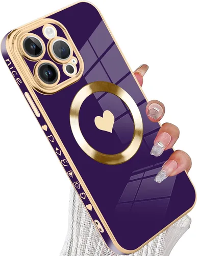 Vista 39 de tharlet Funda Magnética para iPhone 11 [Compatible con Magsafe] Lindo Corazón de Amor de Lujo Chapado Borde Dorado Parachoques con Lente de Cámara