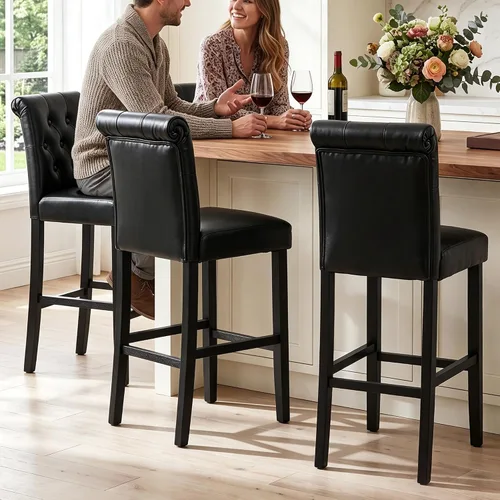 Vista 8 de LSSBOUGHT Taburetes de bar de 30 '' con botón trasero para isla de cocina