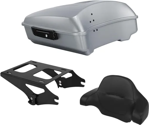 Vista 11 de TCT-MOTORPARTS Atlas Silver Metálico Maletero de Viaje Modificado con Respaldo y Montaje en Rack Adecuado para Harley Touring 14-25 Street Glide