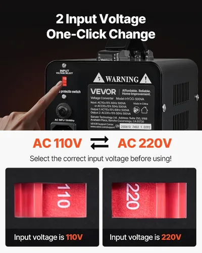 Vista 2 de VEVOR Transformador convertidor de voltaje, 500 VA, transformador de potencia elevador/abajo de servicio pesado, convertir de 110 V a 220 V y 220 V