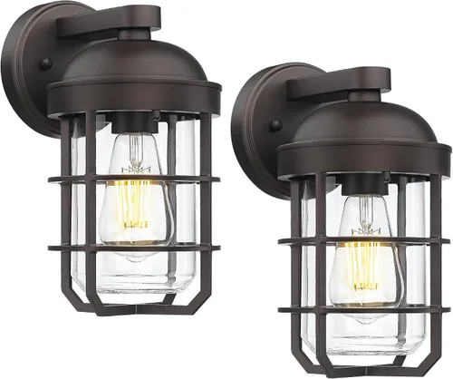 Vista 12 de Emliviar Juego de 2 lámparas de pared exteriores para porche, linterna de 11.3 pulgadas de color negro para montaje en pared con base de bombilla