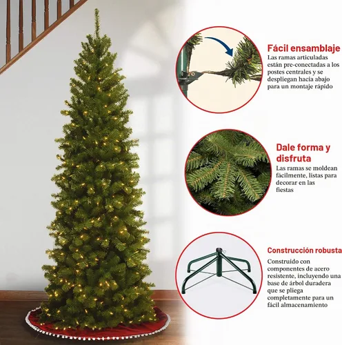 Vista 4 de National Tree Company - Árbol de Navidad artificial preiluminado, verde, de abeto de North Valley, luces blancas, incluye soporte, 6 pies