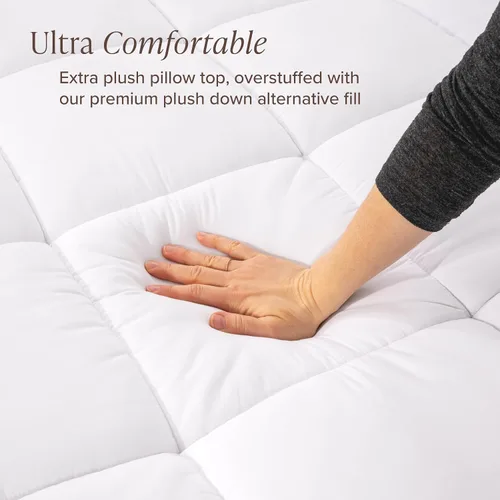 Vista 5 de Protector para colchón de alternativa de pluma Microplush, reversible, prémium, Microfibra, Blanco, gemelo