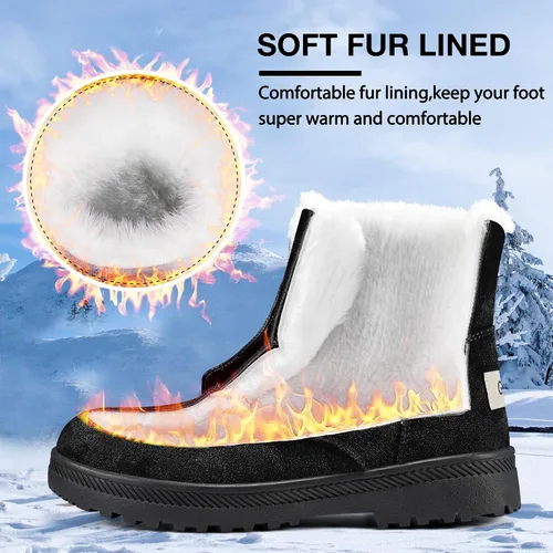 Vista 3 de HARENCE Botas de nieve de invierno para mujer botines con forro de piel cálida con cordones para caminar al aire libre botas para mujer