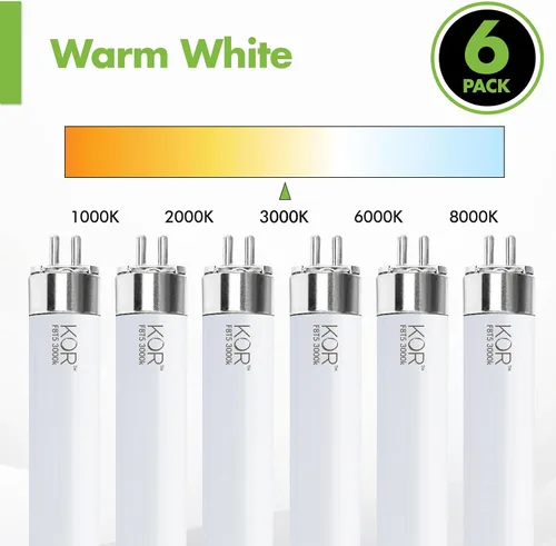 Vista 3 de KOR Bombillas fluorescentes F8T5/WW T5, 8 W, 3000 K, paquete de 6 3000k (blanco cálido)