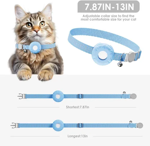 Vista 4 de Rastreador de gatos, rastreador GPS compatible con Apple Find My App (solo iOS), collar de rastreador de gatos impermeable con campana y hebilla