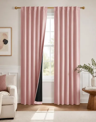 Vista 32 de PONY DANCE Cortinas opacas 100% cortas de 24 pulgadas de largo, medias cortinas con aislamiento térmico para ventanas pequeñas con parte trasera