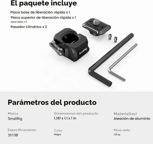 Vista 6 de SMALLRIG Placa de liberación rápida HawkLock Mini Adaptador de montaje de cámara de liberación rápida con tornillo de 1/4 pulgadas, para abrazadera