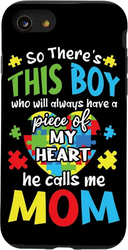 Vista 18 de iPhone 16 Boy Calls Me Mom Heart - Funda de concientización sobre el autismo