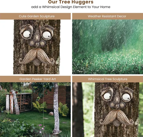 Vista 7 de Bits and Pieces - Abrazador de árbol "Old Man" - Decoraciones de patio - Escultura de árbol caprichosa - Decoración de jardín - Arte de jardín