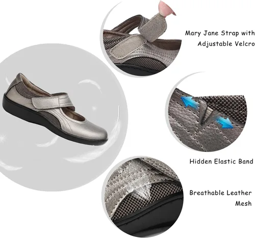 Vista 4 de Oviaric Zapatos planos clásicos y cómodos Mary Jane para mujer, zapatos de vestir casuales a la moda, bonitos zapatos de vestir con puntera cerrada