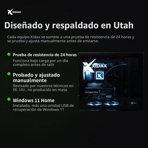 Vista 5 de XIDAX PC para juegos preconstruida, Ryzen 7 7800X3D, RTX 5070, 32 GB DDR5