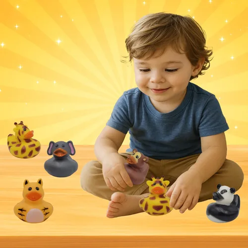 Vista 3 de 6 patos de goma para niños, zoológico de safari de animales, para baño, cumpleaños, baby showers, aula, verano, playa y piscina, recuerdos