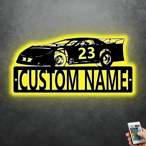 Vista 12 de Arte de pared de metal personalizado para motocross con luz LED, luz nocturna personalizada con nombre de motocross, decoración de lámpara de neón