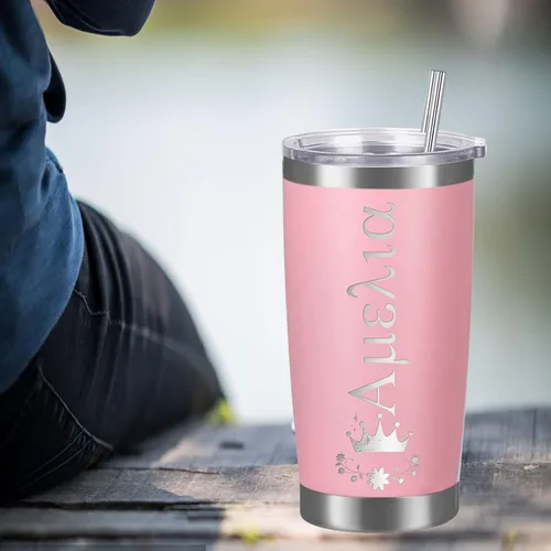 Vista 6 de Vasos personalizados con tapa y pajita, vaso aislado personalizado grabado con nombre, vaso de café de acero inoxidable, regalos para hombres y Negro