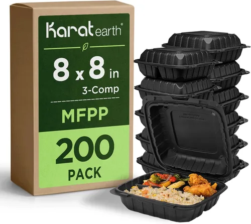 Vista 8 de KARAT EARTH Clamshell - Recipientes de alimentos para llevar [6 x 6 pulgadas - 400 quilates] para llevar, aptos para microondas, congelador