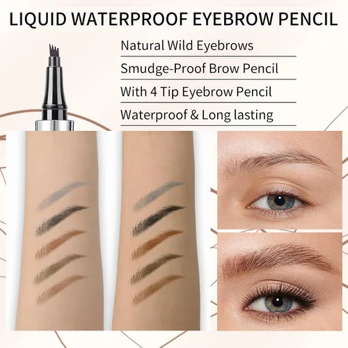 Vista 6 de QIC Lápiz de cejas de 4 puntas, bolígrafo microblading impermeable de larga duración con aplicador de punta de microhorquilla mejorado para cejas