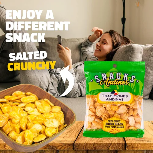 Vista 4 de Tradiciones Andinas Habas Snacks Crujientes Salados 4.59 oz - Habas Snacks Crujientes y Salados, Productos Peruanos, Habas Crujientes y Saladitos