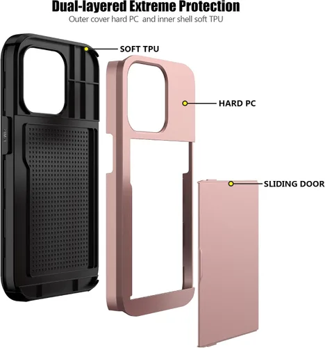 Vista 26 de Nvollnoe - Funda para iPhone 14 con tarjetero [tienda de 5 tarjetas] Negro - Almacenamiento más grande