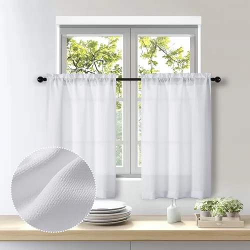 Vista 48 de OWENIE Bob Juego de 2 Paneles de Cortinas Negras de Cocina para Ventanas de 36 Pulgadas de Largo, Cortinas Cortas de Café con Textura de Lino