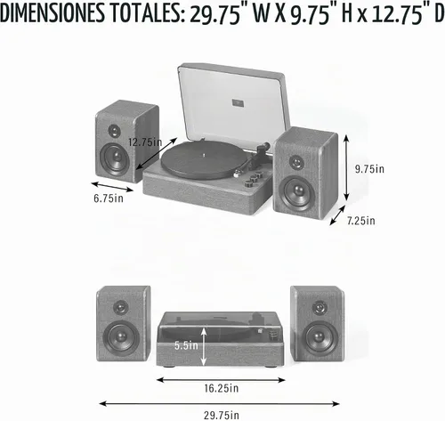 Vista 24 de Crosley CR7501A-CL - Tocadiscos Nocturne con altavoces, color carbón
