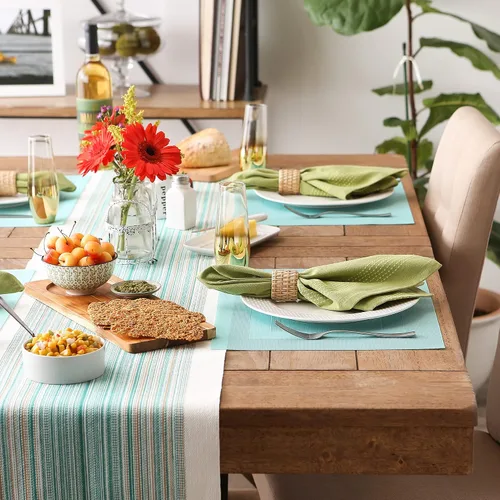 Vista 5 de DII PVC Tabletop Collection Woven Indoor / Outdoor - Juego de manteles individuales, 13x17.25, aguamarina, 6 piezas