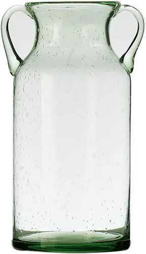 Vista 5 de Jarrón de cristal transparente, florero de vidrio con doble oreja, jarrón de boca ancha para decoración de interiores y exteriores (4)